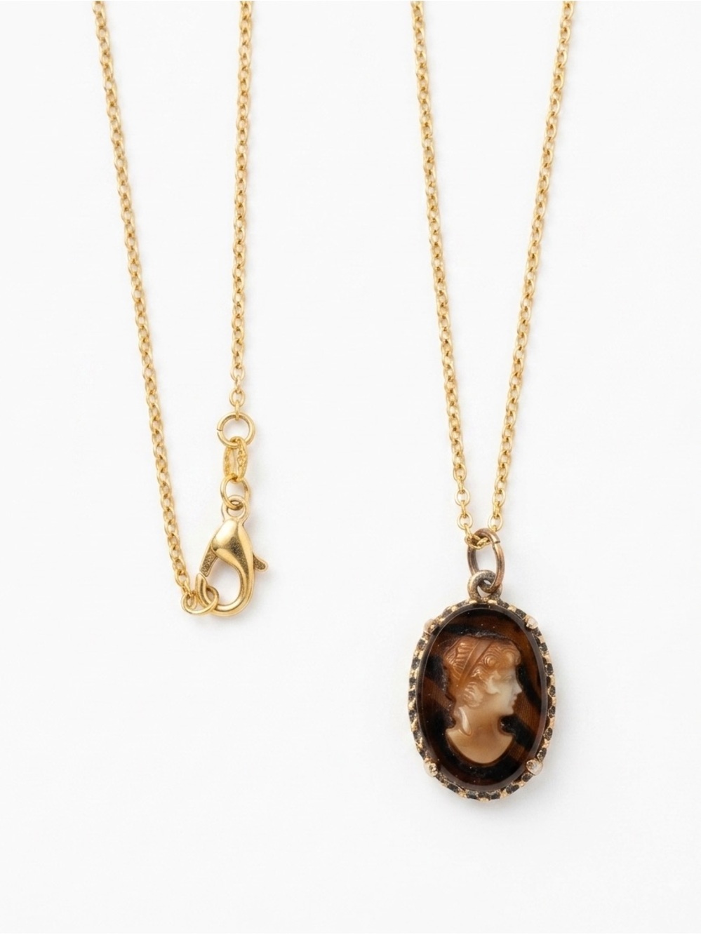 Vintage Cameo Necklace in Brown and Gold-Tone